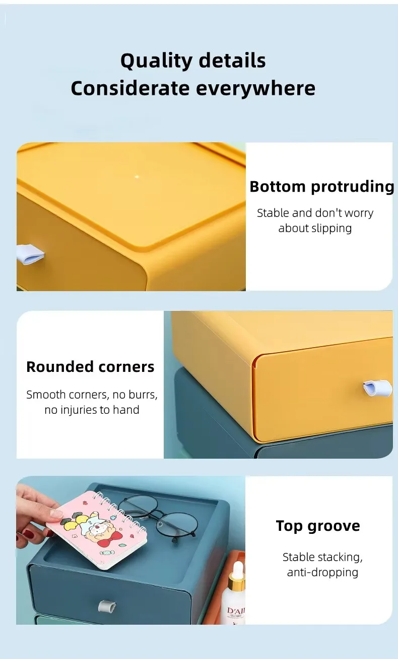 Best-Selling Stackable Storage Container Rectangle Shape Contrast Color Desktop Finisher and Drawer Type Organization manufacture