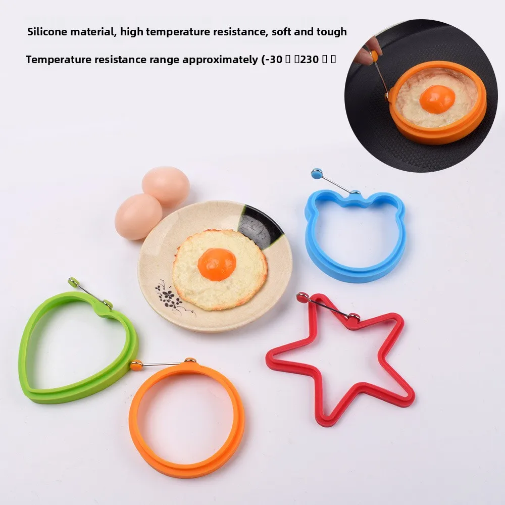 Heart-Shaped Bear & Flower-Shaped Silicone Pancake & Egg Mold Star-Shaped Fried Egg Maker with Handle Kitchen Tool manufacture