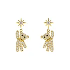 Star Studs Gold 8 Awn Star Cute Bear Ear Studs Temperament Copper Plated Gold Micro Inlaid Zircon Earrings