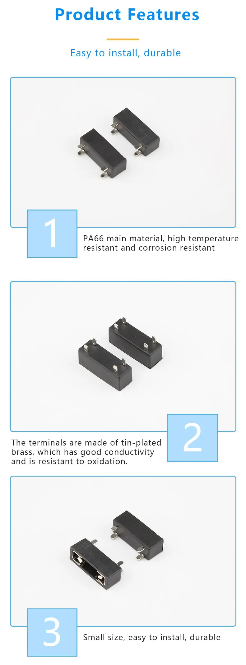 Black ROHS Certified 30A Max Current PCB Fuse Holder Automotive Standard Blade Fuse Clip