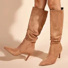Shoes Ladies Designer Heels Boot Shoes Women Winter Suede Black Leather Knee High Boots