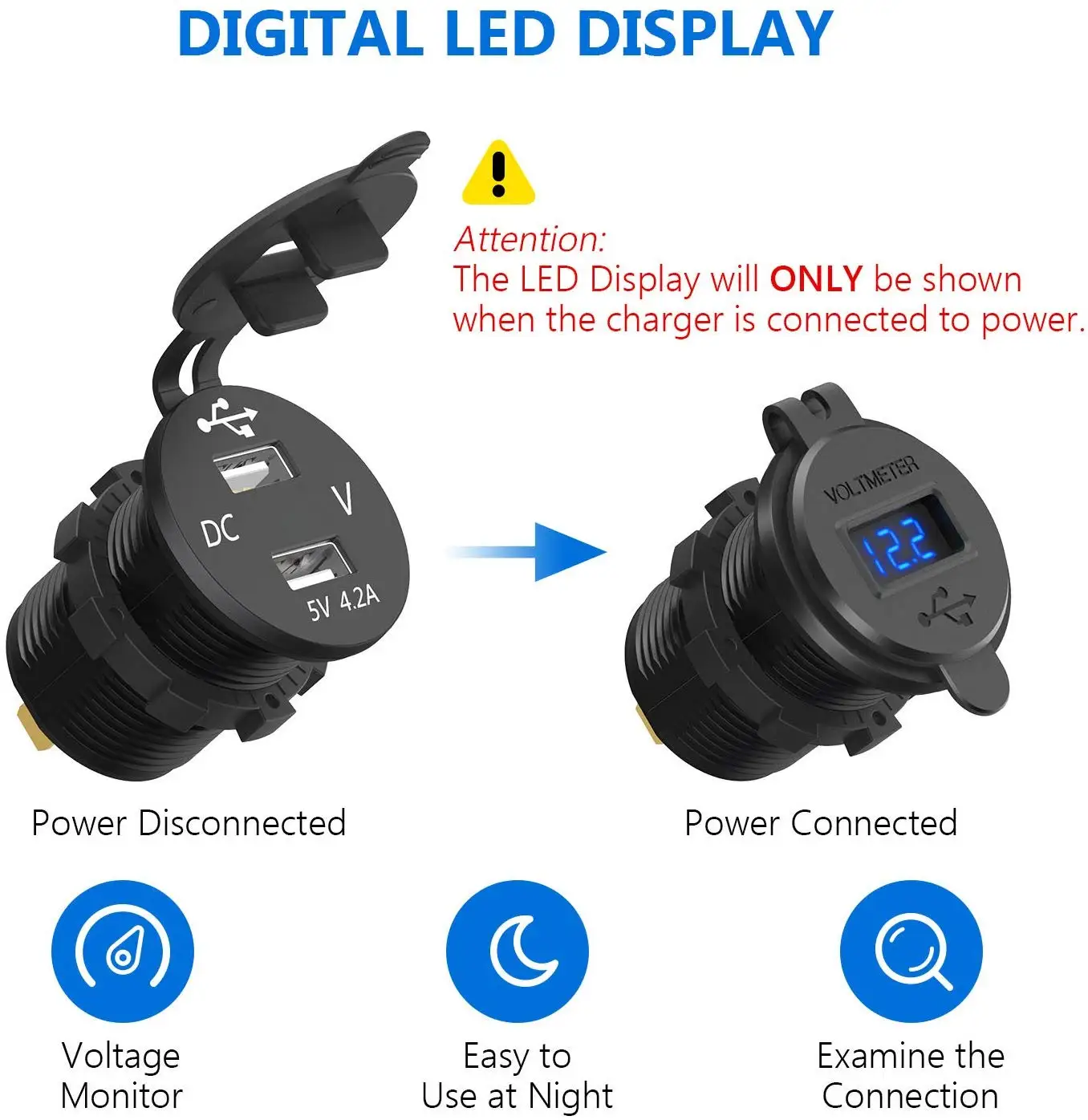 V A Dual Usb Charger Socket Power Outlet With Led Digital Display