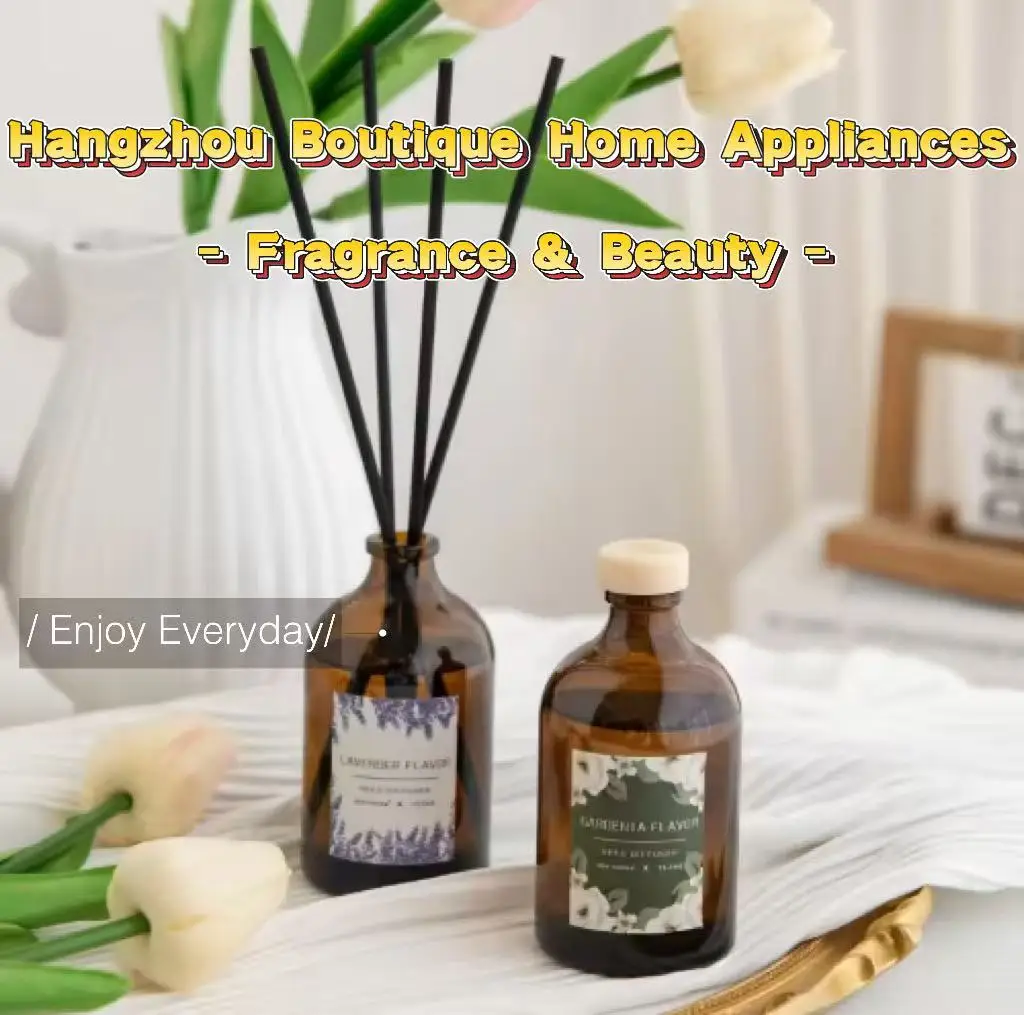 product new design illustration style high end brown glass bottle reed diffuser with black fiber rattan sticks for home-0