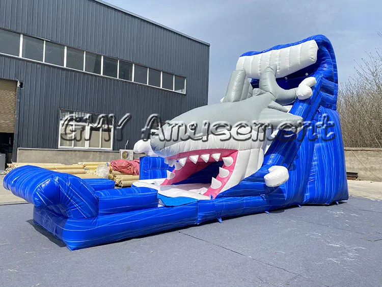 中国商业鲨鱼充气弹跳屋水滑梯组合跳跃城堡