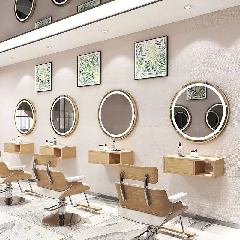 Barbershop mirror desk hair salon special wall mounted hair mirror simple European style hair cutting mirror