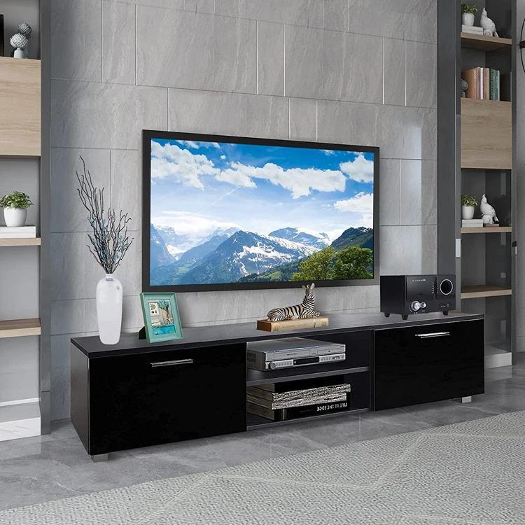 Hot selling royal black antique furniture tv stand and table wooden mdf modern style tv stand for 65 inch tv