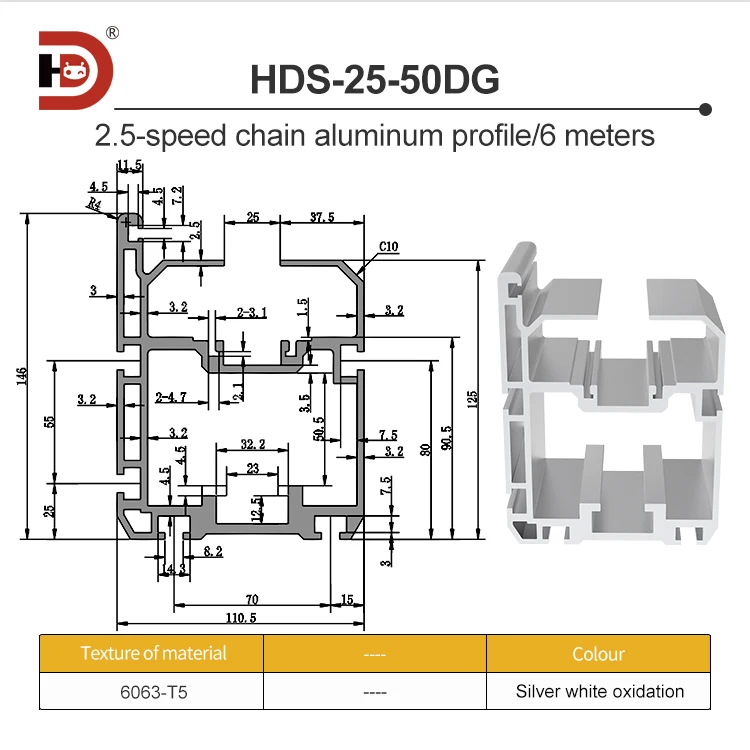 110146 Speed Chain 2.5 Speed Chain Pitch 50.8 Aluminum Profile BS25-C216A Aluminum Alloy Heavy Duty Guide Rail factory