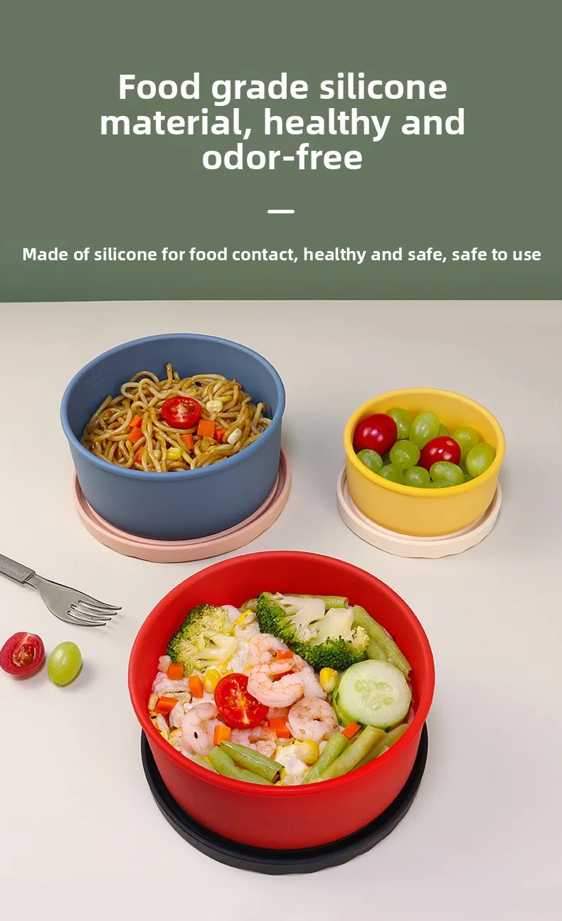 New Children's Silicone Lunch Box Shatter-Resistant Fresh-Keeping Bowl for Soup Fruit Vegetable Storage Food-Grade Easy-Carry factory