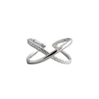 Diamond Ring S925 Sterling Silver Fashion Personality Wild Handmade Micro Diamond X-shaped Open Ring Ring