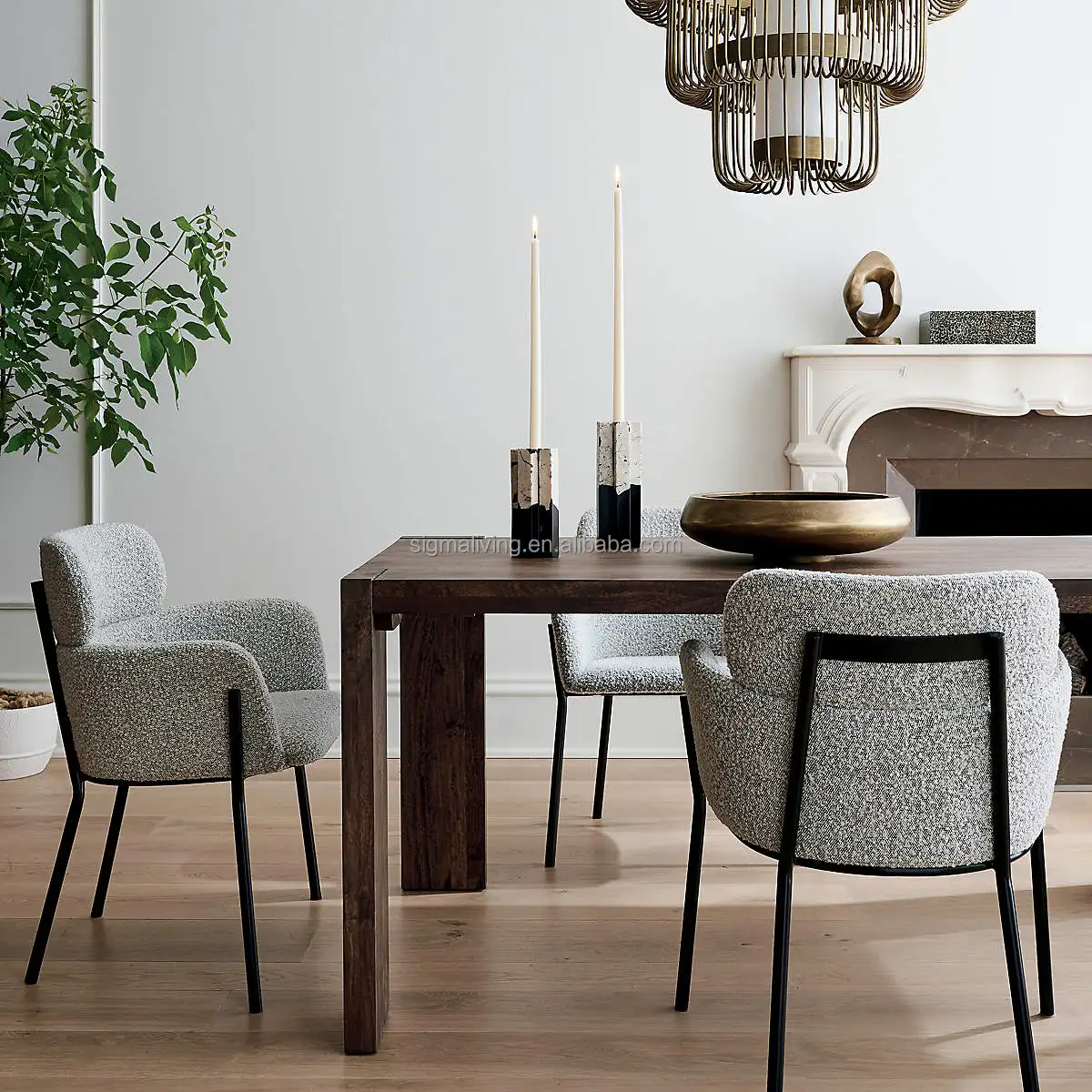 indoor table and chairs dining room furniture black and white boucle dining chair
