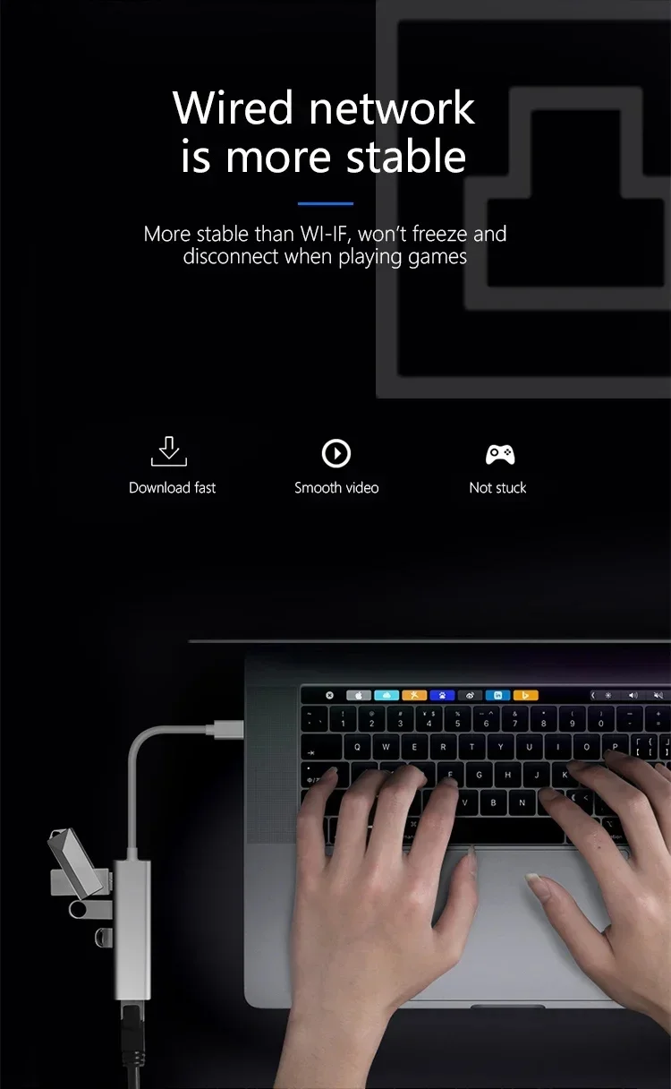 4 in 1 Gigabit Ethernet USB C Hub Mini Size USB 3.0 to RJ45 Adapter USB C Dock for MacBook Air Pro PC HUB