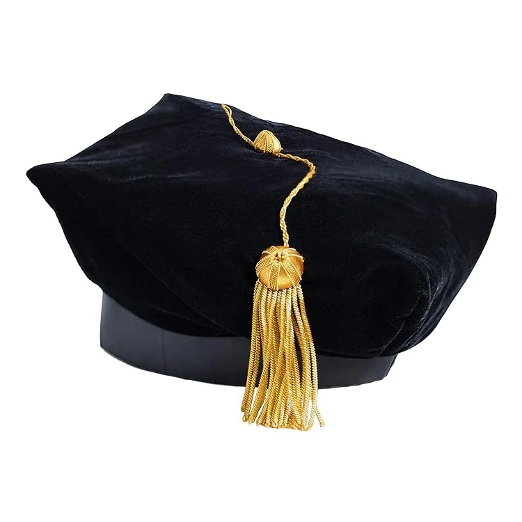 4/6/8 Sided Black Velvet Doctoral Tam Academic Cap With Golen Bullion Two Button Tassel supplier