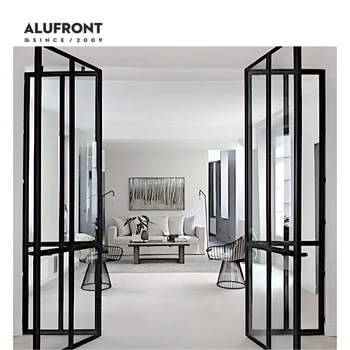 Alufront AS2047 Aluminium Postmodern  Doors Waterproof Exterior Aluminum Slimline Hinged Doors Framed Double Glass Commercial