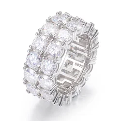 Luxury 5 Rows Moissanite Ring Pass Diamond Tester 925 Sterling Silver Shiny Fashion Jewelry Rings Moissanite Ring Men