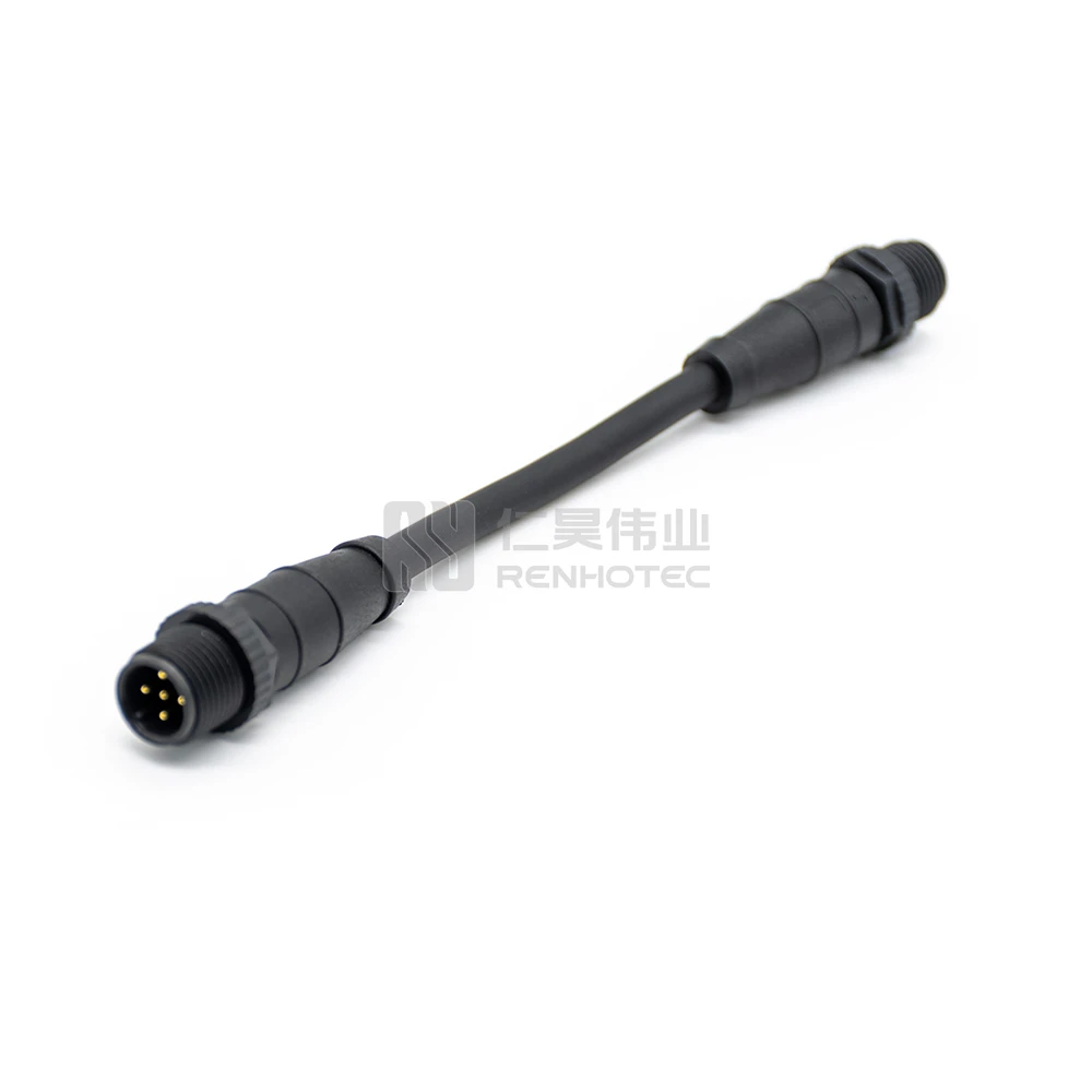 M12 5Pin Connector Waterproof Cable A Code 5 Pole Male to Male Plastic Molded Cable