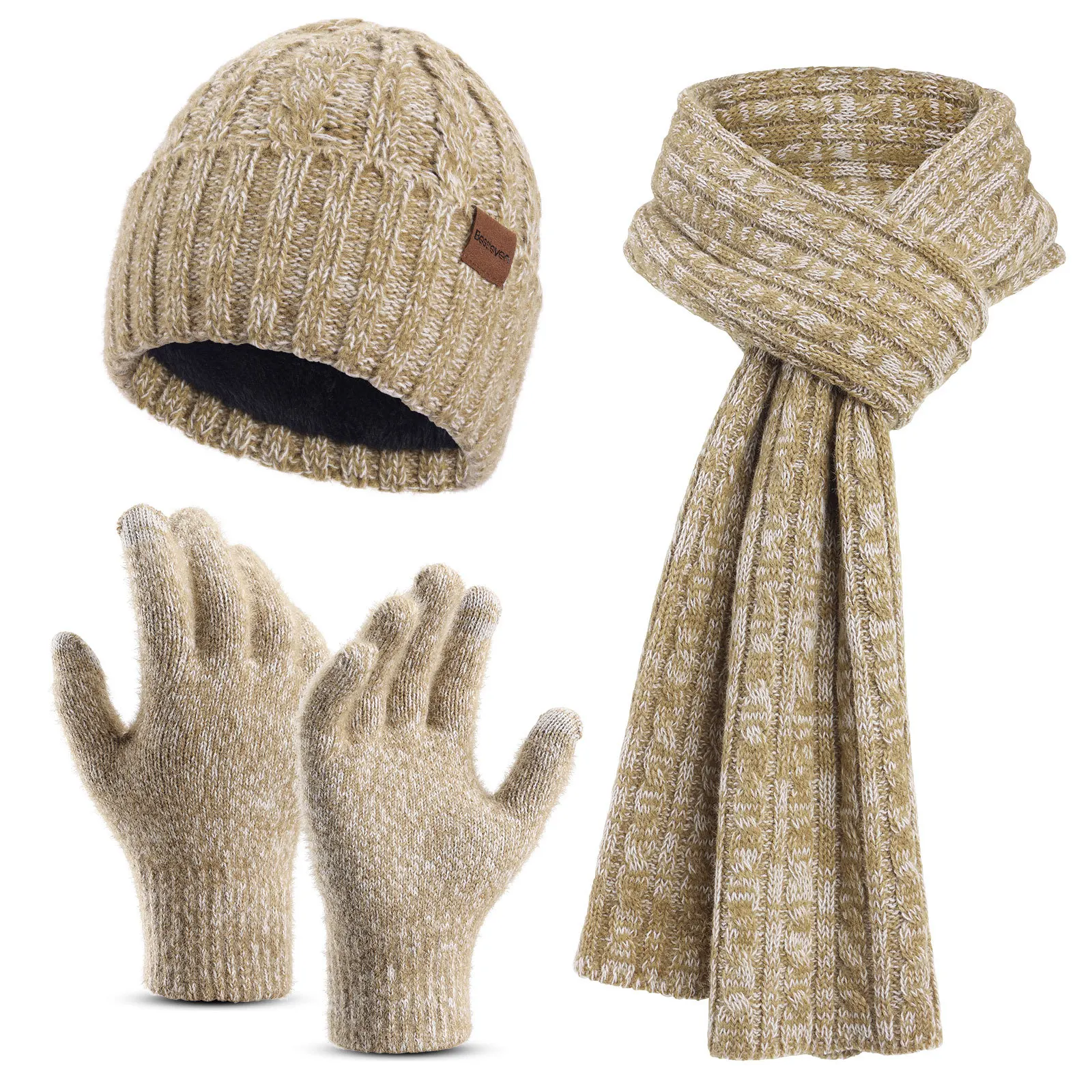 Glove Three Piece for Adult Autumn and Winter Protection plush Knitted Hat Scarf Set Accept custom 1