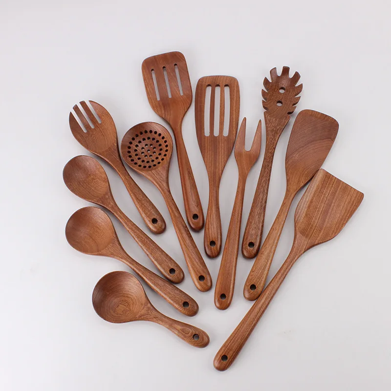 Wooden Spoons for Cooking Nonstick Wood Kitchen Utensil Cooking Spoons Natural Wood Kitchen Utensils Set Of 11 PCS