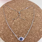 Jewelry Fashion Cubic Zirconia Blue Evil Eye Charm Jewelry Set Bracelet Necklace Woman Gift