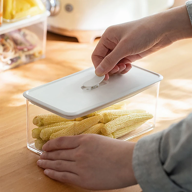 Kitchen Food Storage Box Refrigerator Organizer  Fresh-keeping Freezer Safe White Plastic Container  Airtight Crisper