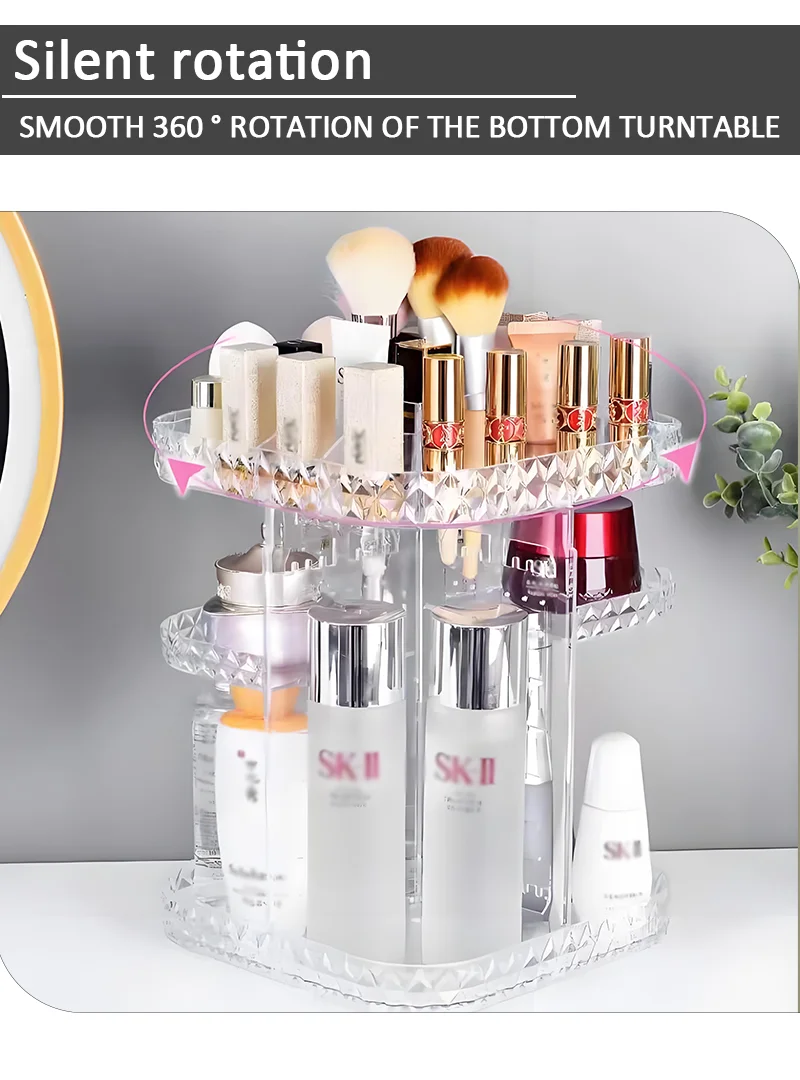 product hot products light luxury 360 degree rotating transparent plastic adjustable cosmetic organiser rotating make up organiser-5