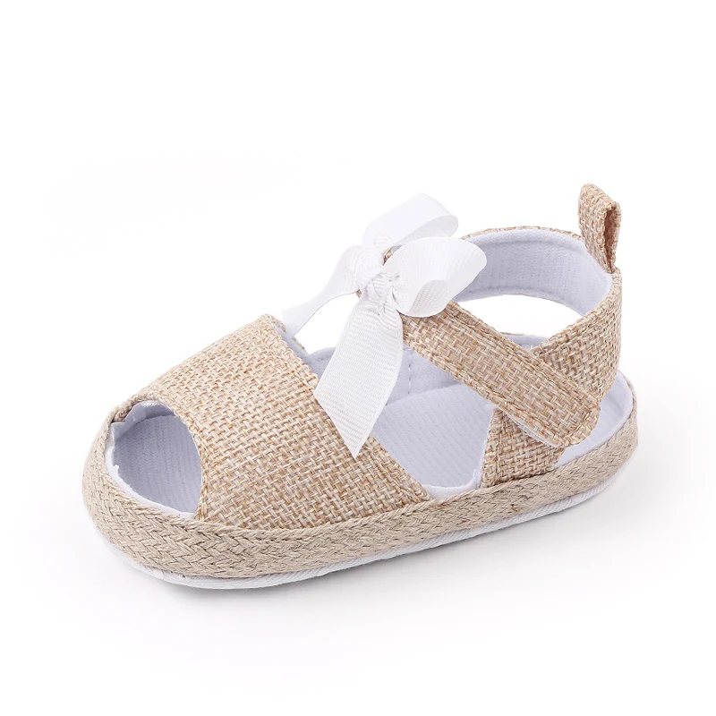 Summer New Baby Twine Wrapped Edge Solid Color Bow Soft Soled Fish Mouth Sandals for Baby Girls Toddler Shoes factory