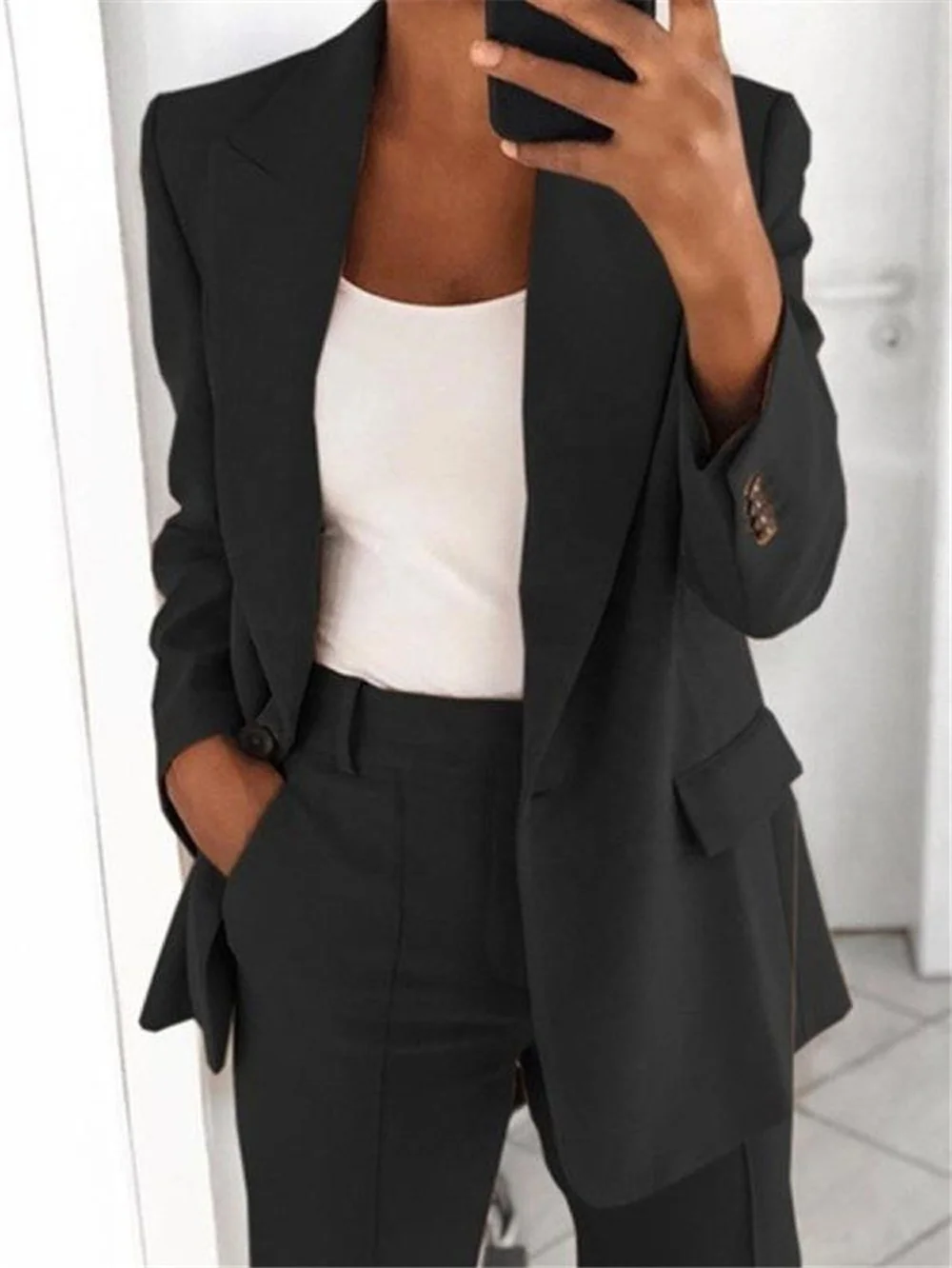 Women's Casual Business Open Front Long Sleeve Notch Lapel Office Blazer Jacket