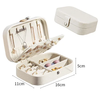 White Blue Pink Travel Jewelry Organizer Case Boxes Portable Jewellery Box Button Leather Storage Jewelers Box