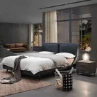 Soft Leather Bed Modern Bedroom Furniture Deep Soft Couches Deep Blue Leather Bed