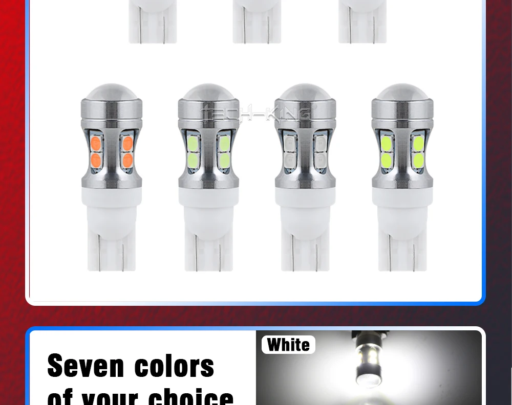 TECH-KING Auto Super bright LED White 3030 chip 10SMD 168 W5W with lens width light 12V 2W license plate light T10 decoded bulb