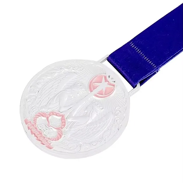 High Quality Custom Marathon Medal Souvenir Zinc Alloy Sport Silver Metal Medals With Ribbon manufacture