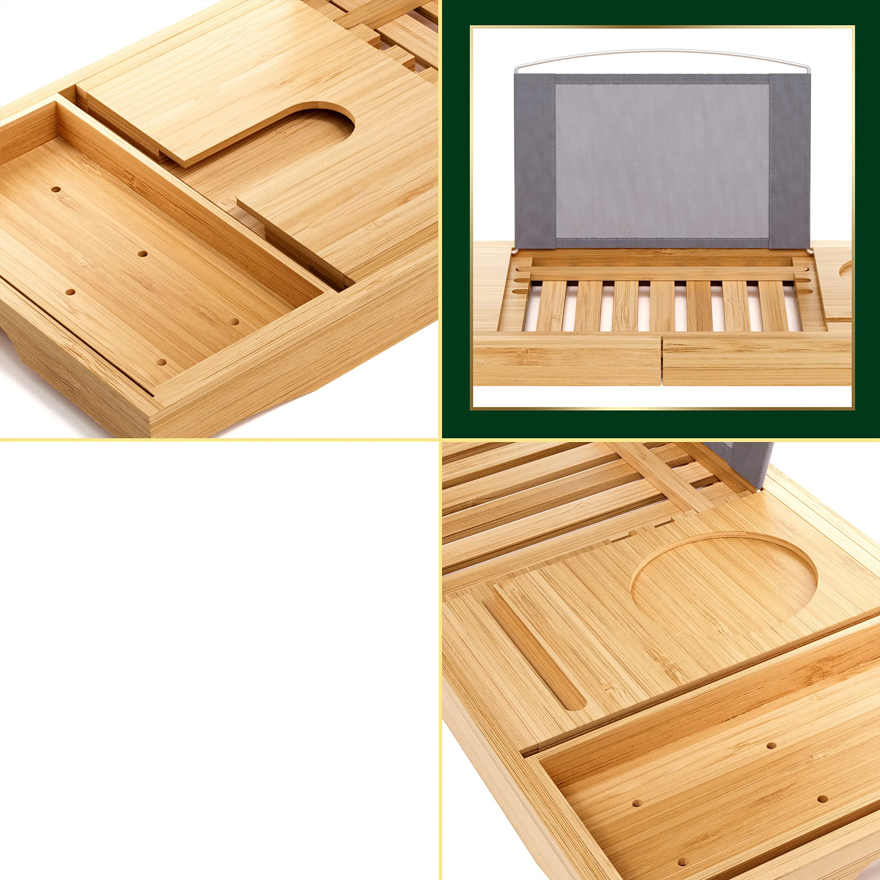 product luxury bamboo bathtub caddy tray extendable bath tub organizer bathtub tray wine glass holder bathroom accessories-9