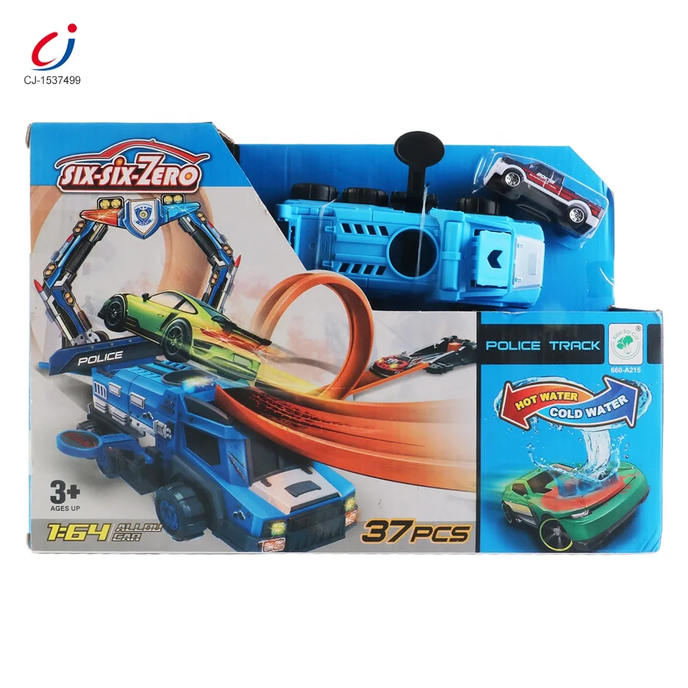 Chengji water change color police alloy car construction track rails toys toy assembly ejection orbit sliding car race track toy
