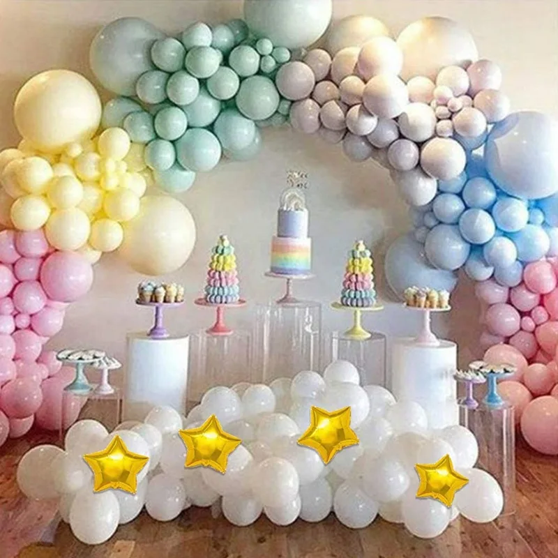 2023 Custom rainbow Macaron balloon pink blue birthday balloon arch kit children's party decoration