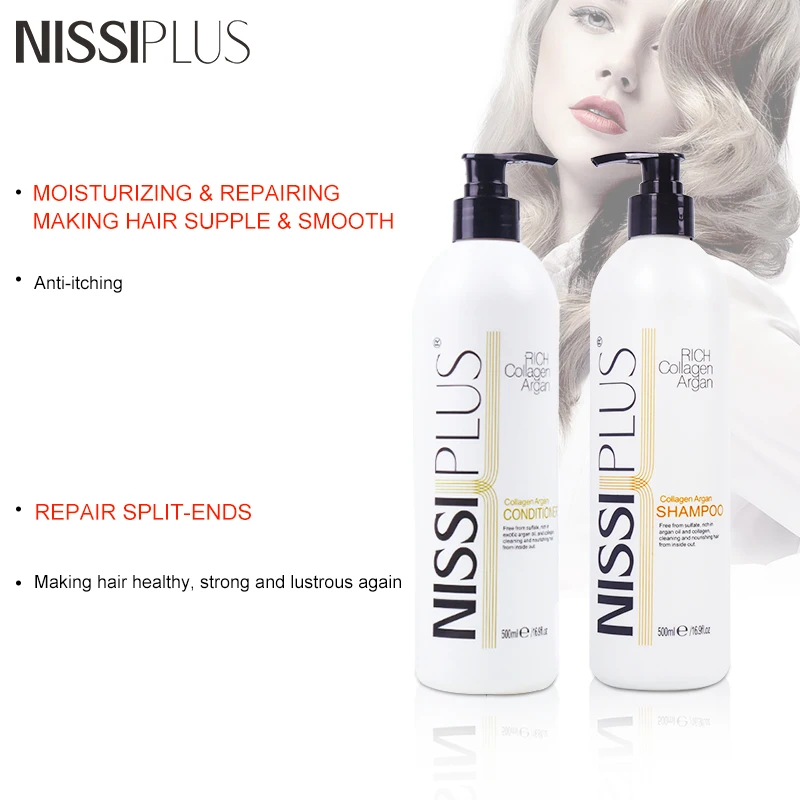 Nissiplus OEM Custom Moroccan Argan Oil Shampoo Collagen Hair Shampoo And Mask Set Hair Care Shampoo And Mask Set