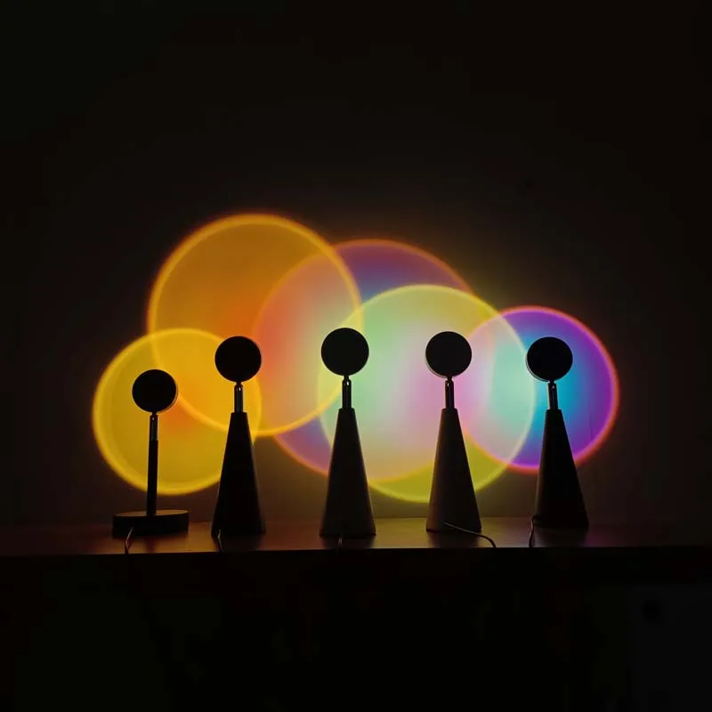 Cross-border modern led rgb colorful home decorative sunset lamp rainbow projection lamp atmosphere cone table lamps lamparas