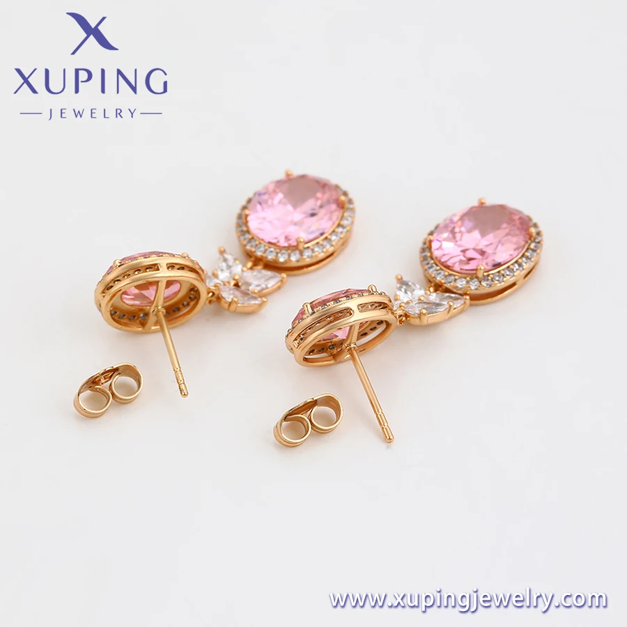 A00917737 XUPING Jewelry Classic design women luxury fashion special pink zircon elegant cute colorful  Copper stud earrings