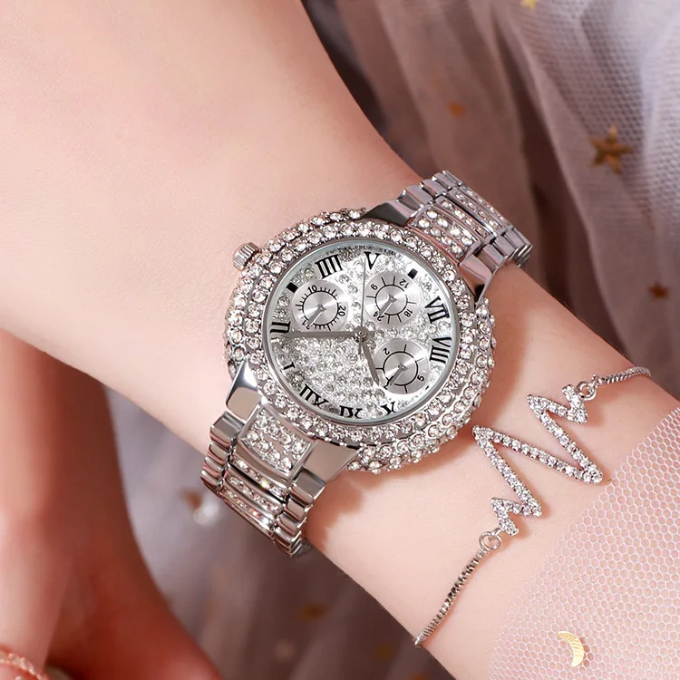 2024 New Arrival Crystal Diamond Design 3 Needles Alloy Watch Fashion Ladies Decorative Quartz Watches For Women