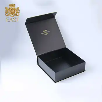 Eastbox Custom Logo UV Printing Hot Stamp Wholesale Black Magnetic Flip Paper Packaging Box Perfume Box