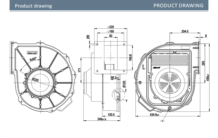 Centrifugal Fan, G3G250-GN04-11, 208VAC, 4900RPM, 1200W - detail 4