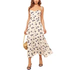 Wholesale white beach satin silk printed tiered maxi dress