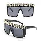 Unique Pearl Windproof Ladies Diamond Bling Designer Unique Fashion Luxury Pearl Rhinestone Sunglasses