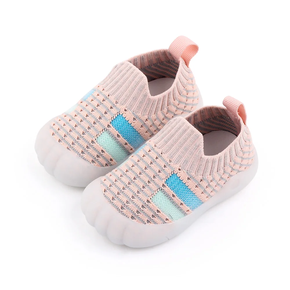 Mesh Breathable Rubber Sole Non-slip Children's Flying Woven Kids Casual Toddler Shoes manufacture