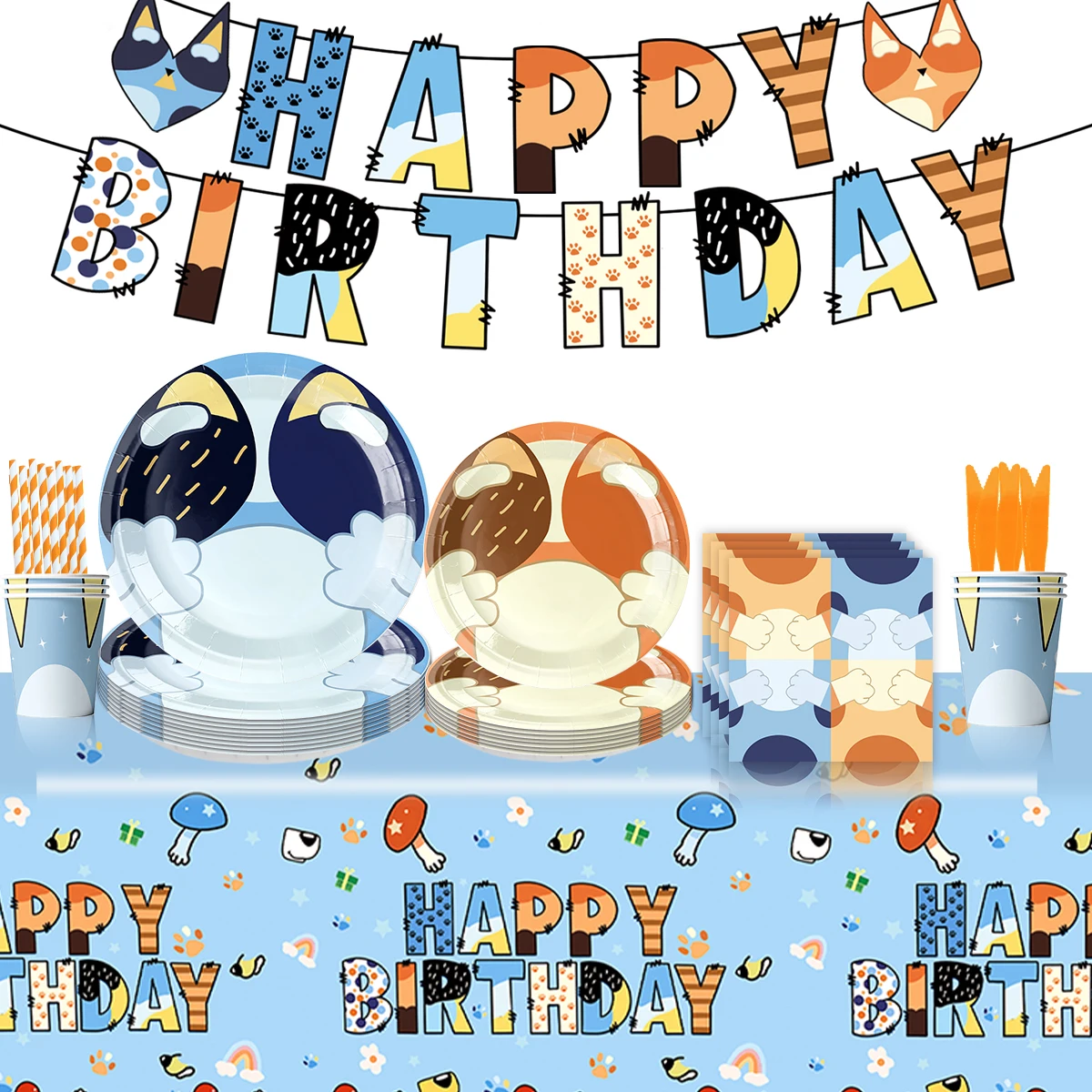 Customized Birthday Party Decoration Cartoon puppy Pattern Party Disposable Tableware Paper Plates And Cups Set