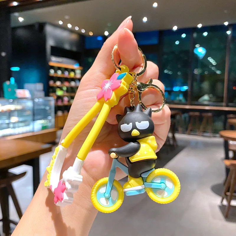 2024 New Creative Kawaii Sanrios Bicycle Riding Keyrings Cute Cartoon Kuromi Melody Bike Keychain