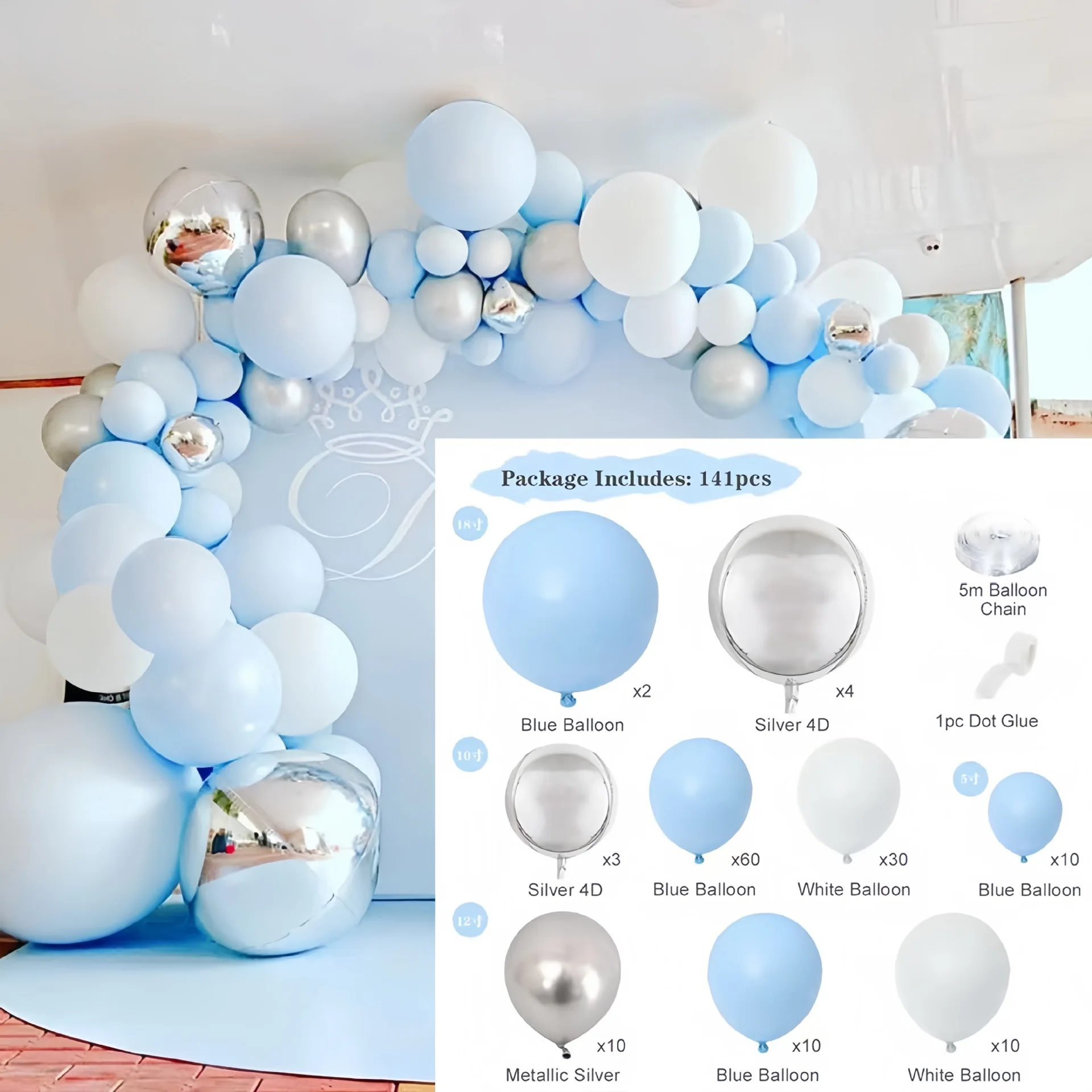 110+pcs Blue Balloon Garland Arch Kit Wedding Baby Boy Birthday Decoration Party Balloons For Baby Shower Ocean Blue Balloon