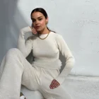 Sweater Sets 2020 Fall Amazon Hot Sale O-neck Solid Casual Knitted Sets Sweater 2 Piece Set For Women Clothing