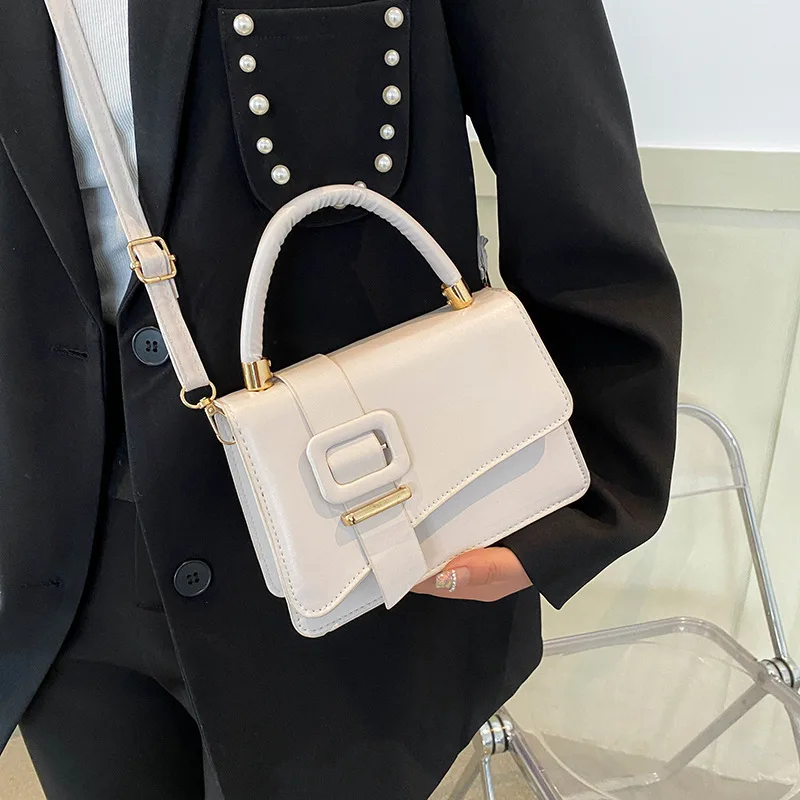 Women Office Lady Buckle Single Shoulder Bags PU Leather Korean Textured Small Handbag New Fashion Strap Girls Casual Bag