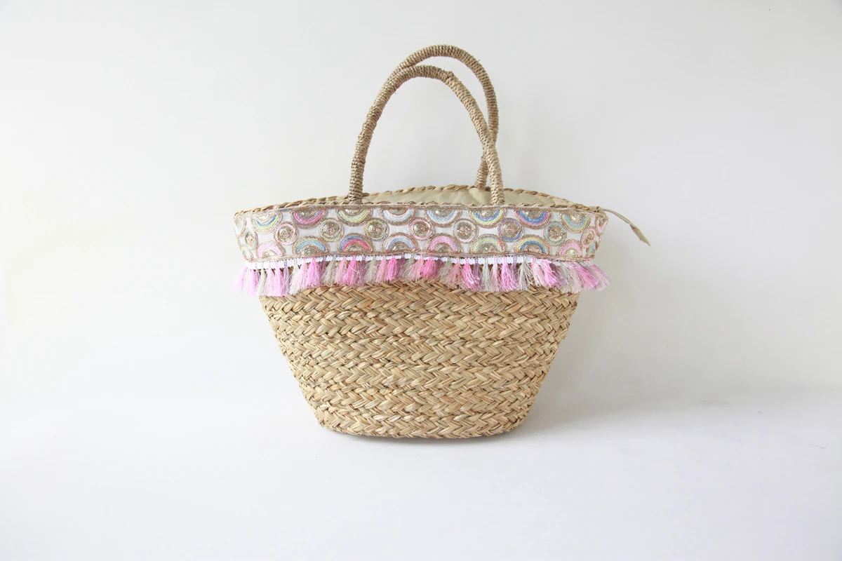 Wholesale raffia straw cooler custom mesh beach bag travel tote beach bag