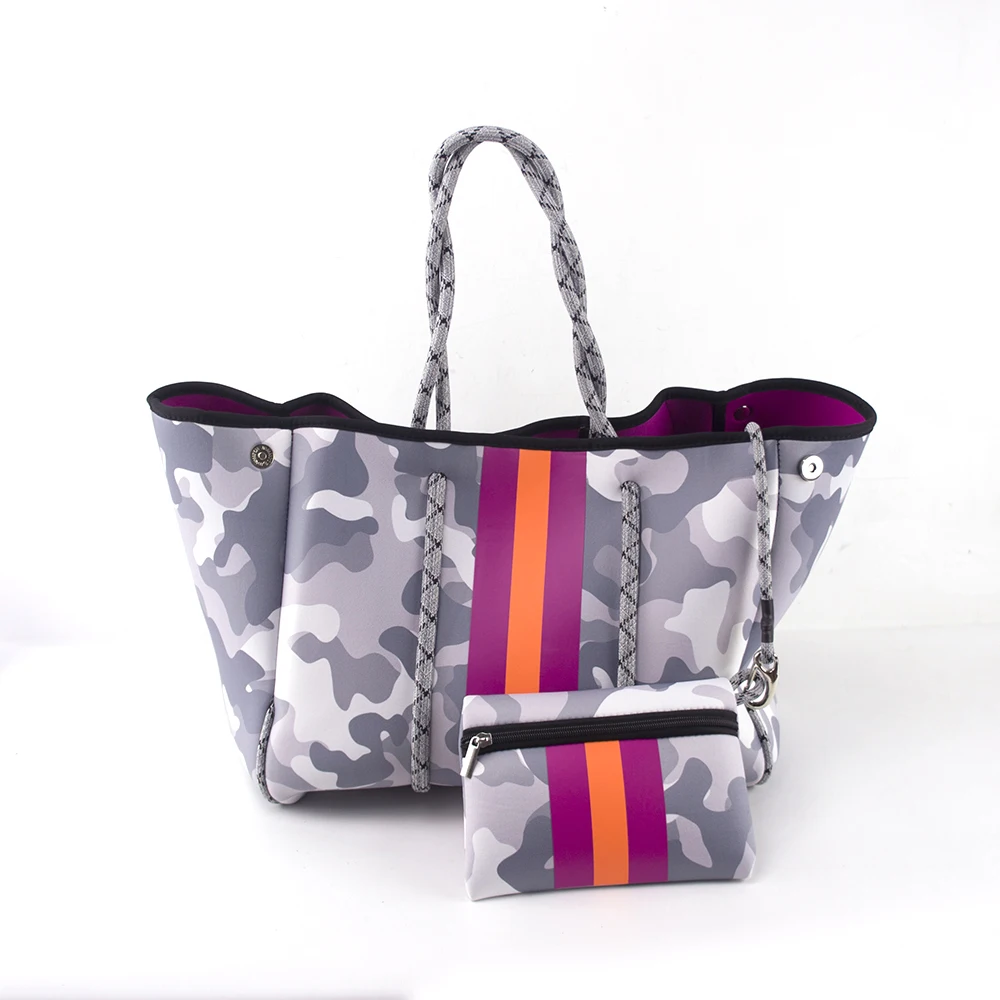 camo striped neoprene tote