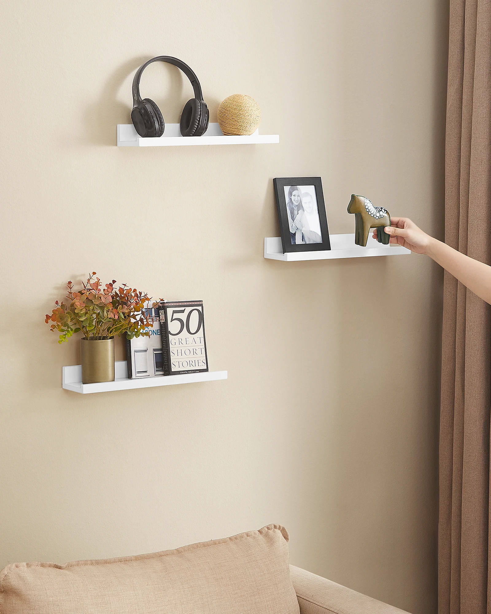 SONGMICS modern Wall Mounted Wood Storage Shelf Wall Shelf 3 Set Floating Shelves Ledge for Picture Frames and Books